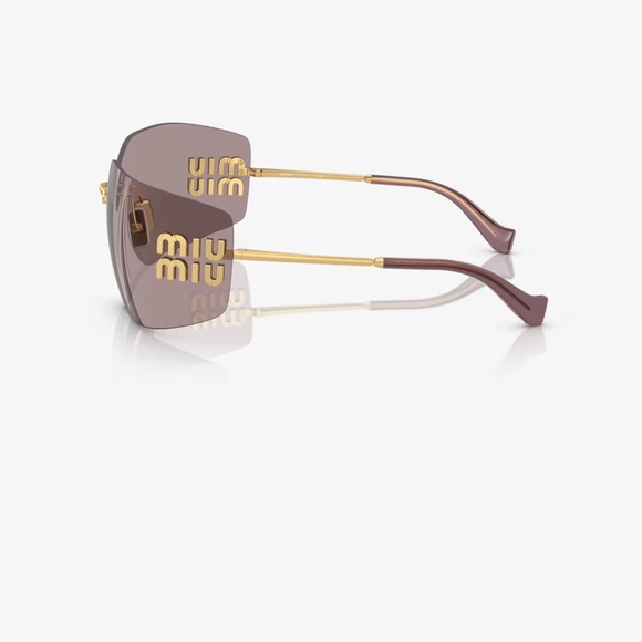 Miu Miu Rimless Sunglasses with Mauve Lenses and Gold Trim.